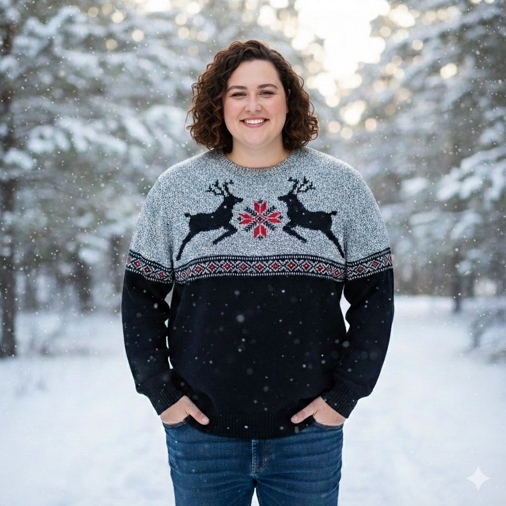 Weatherproof Vintage Cotton Reindeer Snowflake Sweater Large Nordic Holiday Knit - Picture 6 of 6
